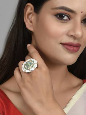 Set of 2 gold plated meenakari handpainted kundan adjustable finger ring for women 1