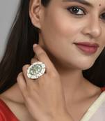 Set of 2 gold plated meenakari handpainted kundan adjustable finger ring for women