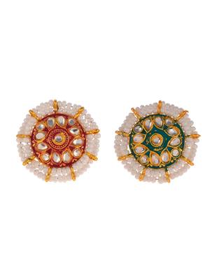 Set of 2 gold plated meenakari handpainted kundan adjustable finger ring for women 3