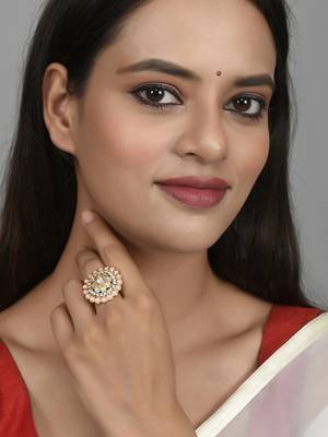 Set of 2 gold plated kundan adjustable floral ethnic finger ring 1