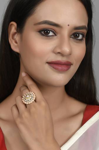 Set of 2 gold plated kundan adjustable floral ethnic finger ring