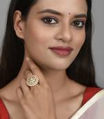 Set of 2 gold plated kundan adjustable floral ethnic finger ring