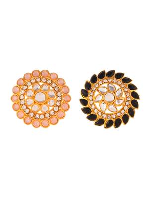 Set of 2 gold plated kundan adjustable floral ethnic finger ring 3