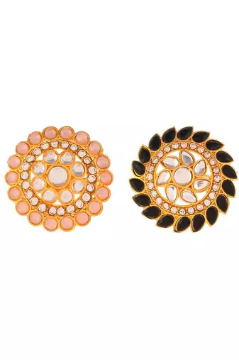Set of 2 gold plated kundan adjustable floral ethnic finger ring