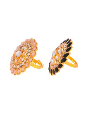 Set of 2 gold plated kundan adjustable floral ethnic finger ring 4