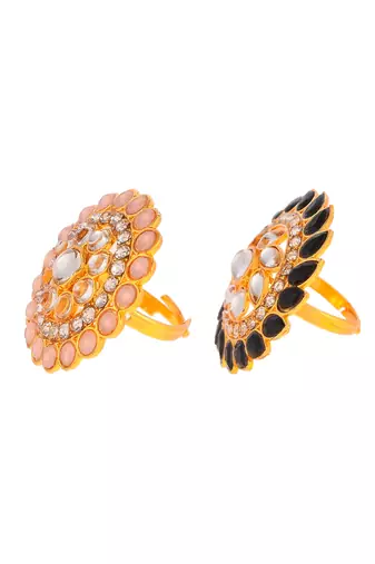 Set of 2 gold plated kundan adjustable floral ethnic finger ring