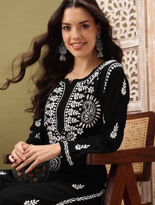 Hand embroidered black rayon lucknowi chikankari co-ord set 5