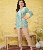 Hand embroidered green muslin lucknowi chikankari co-ord set