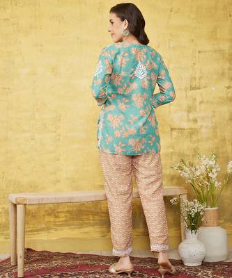 Hand embroidered green muslin lucknowi chikankari co-ord set 2