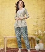 Hand embroidered fawn muslin lucknowi chikankari co-ord set