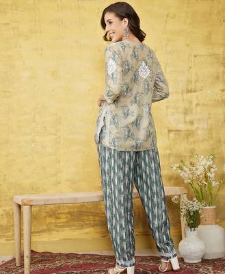 Hand embroidered fawn muslin lucknowi chikankari co-ord set 2