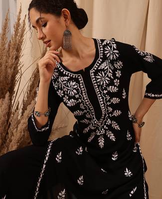 Hand embroidered black modal lucknowi chikankari co-ord set 5