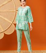 Hand embroidered sea green chanderi lucknowi chikankari co-ord set