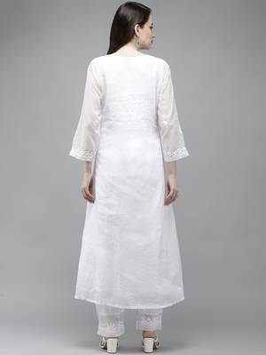 Hand embroidered white kota lucknowi chikankari kurta set 2