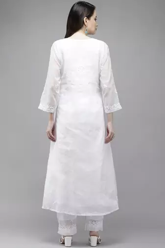 Hand embroidered white kota lucknowi chikankari kurta set