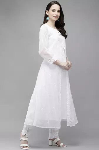 Hand embroidered white kota lucknowi chikankari kurta set