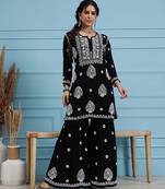 Hand embroidered black modal lucknowi chikankari garara set