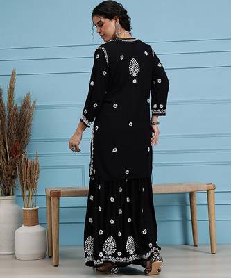 Hand embroidered black modal lucknowi chikankari garara set 2