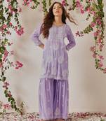Hand embroidered lavender modal lucknowi chikankari garara set