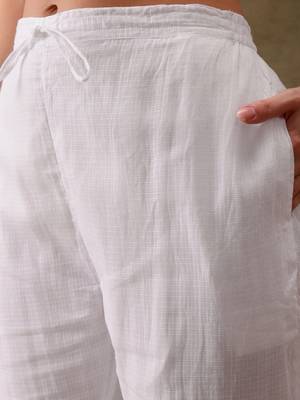 Hand embroidered white kota lucknowi chikankari kurta set with slip 9