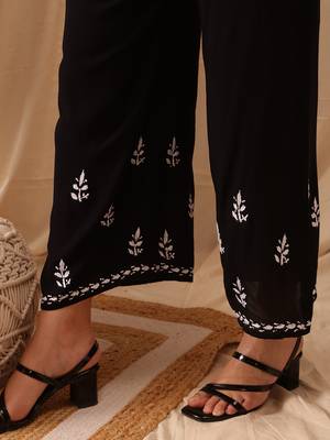 Hand embroidered black modal lucknowi chikankari co-ord set 6