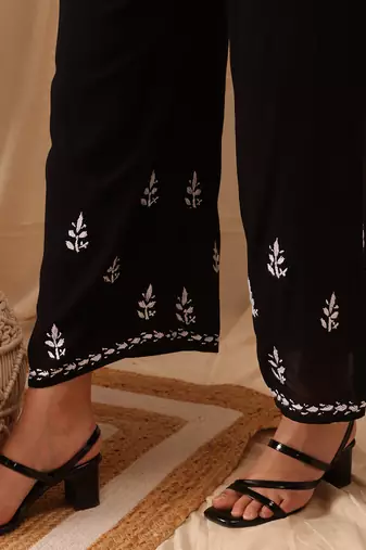 Hand embroidered black modal lucknowi chikankari co-ord set