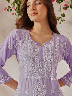 Hand embroidered lavender modal lucknowi chikankari garara set 6