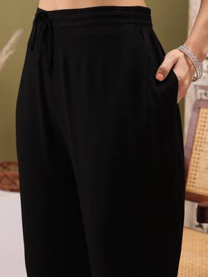 Hand embroidered black rayon lucknowi chikankari co-ord set 8