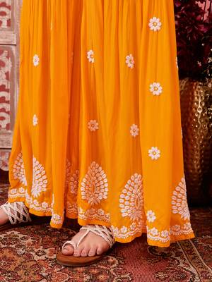 Hand embroidered yellow modal lucknowi chikankari garara set 8