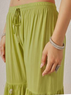 Hand embroidered liril green modal lucknowi chikankari garara set 8