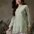 Hand embroidered pista green chanderi silk lucknowi chikankari short kurti