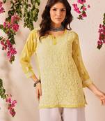 Hand embroidered yellow georgette lucknowi chikankari short kurti