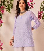 Hand embroidered mauve georgette lucknowi chikankari short kurti