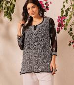 Hand embroidered black georgette lucknowi chikankari short kurti