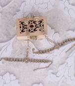 Traditional attractive leaf and oval shape gold plated set of 2 adjustable hathphool(panja) for women