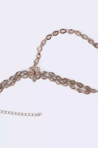 Traditional attractive leaf and oval shape gold plated set of 2 adjustable hathphool(panja) for women