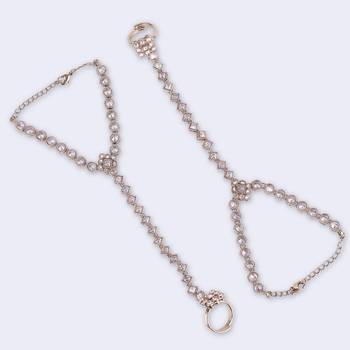 gold plated round & rectangle stone hathphool set of 2 for women 3