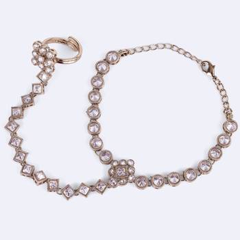 gold plated round & rectangle stone hathphool set of 2 for women 4