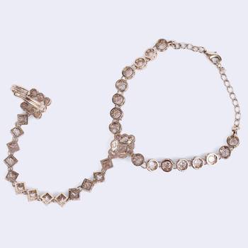 gold plated round & rectangle stone hathphool set of 2 for women 5