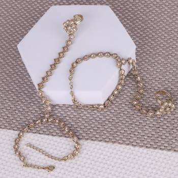 Traditional creative rectangle and oval shape gold plated set of 2 adjustable hathphool(panja) for women 1