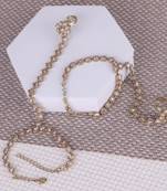 Traditional creative rectangle and oval shape gold plated set of 2 adjustable hathphool(panja) for women