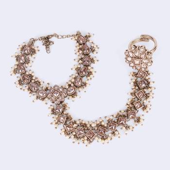 gold plated pearl floral & oval hathphool set of 2 for women 4