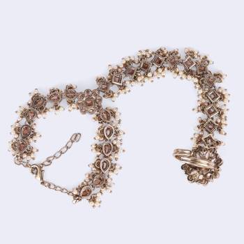 gold plated pearl floral & oval hathphool set of 2 for women 5