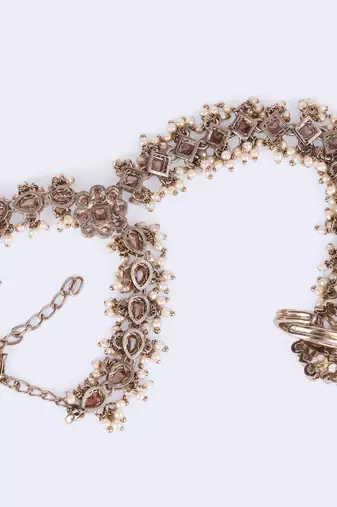 gold plated pearl floral & oval hathphool set of 2 for women