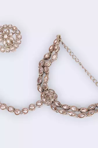 Traditional glamorous flower and oval shape gold plated set of 2 adjustable hathphool(panja) for women
