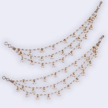 Inspired pearl 3 string gold plated ear-chain(kaan chain) for women 3