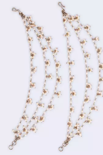 Inspired pearl 3 string gold plated ear-chain(kaan chain) for women
