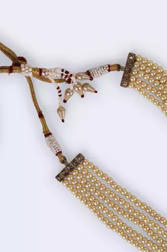 Luxurious pearl 5 layered gold plated moti mala necklace