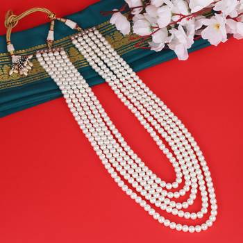 Freshwater big pearl 5 layered gold plated moti mala necklace 1