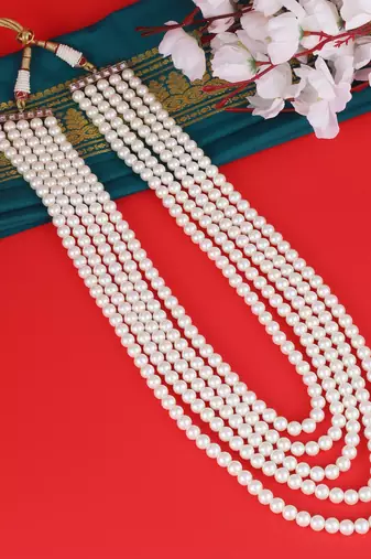 Freshwater big pearl 5 layered gold plated moti mala necklace